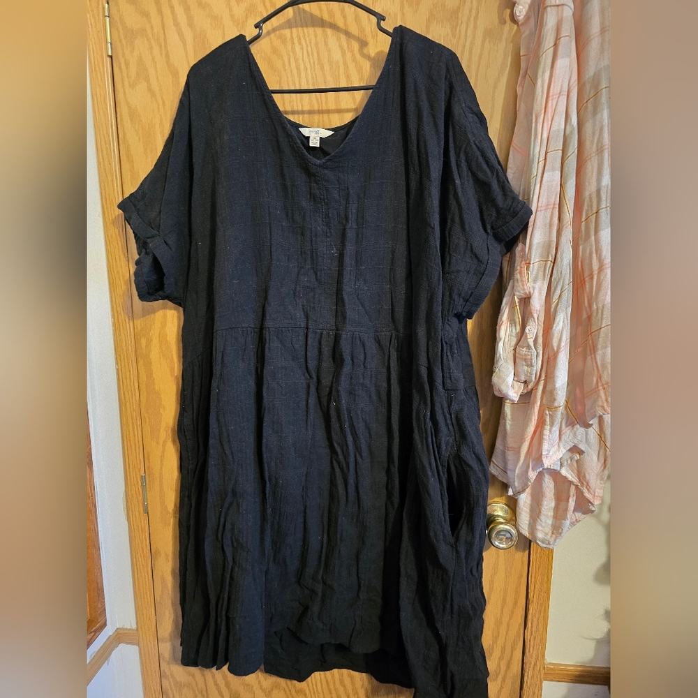Terra & Sky Black V-Neck Babydoll Dress